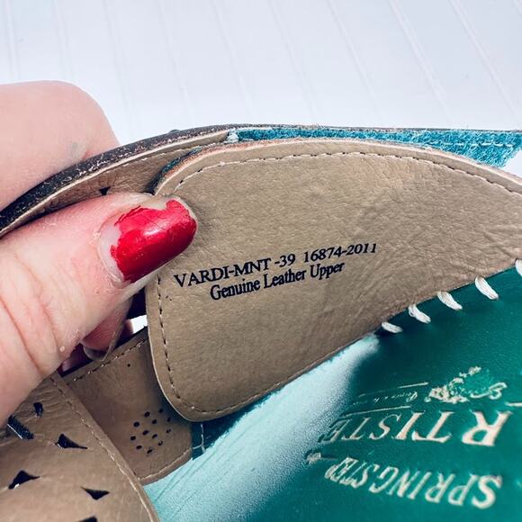 Spring Step L'ARTISTE Vardi Colorful Floral Sandals Slides Leather Wedge Size 39 - Picture 9 of 9